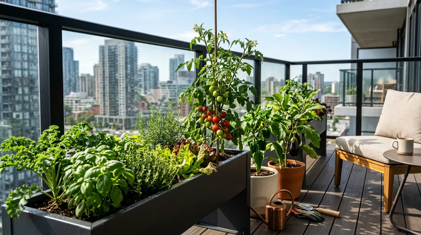 Modern Balcony Garden With Sleek Metal Planters